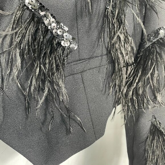 NWT Magaschoni Designer Runway Feather Sequin Cropped Evening Statement Blazer 4 - Picture 12 of 16